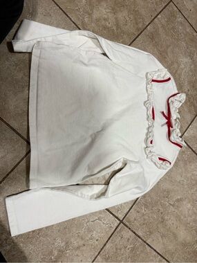 Janie and Jack White Long-Sleeve Top with Red Trim and Bow